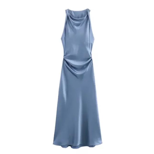 Sleeveless Pleated Silky Summer Dress