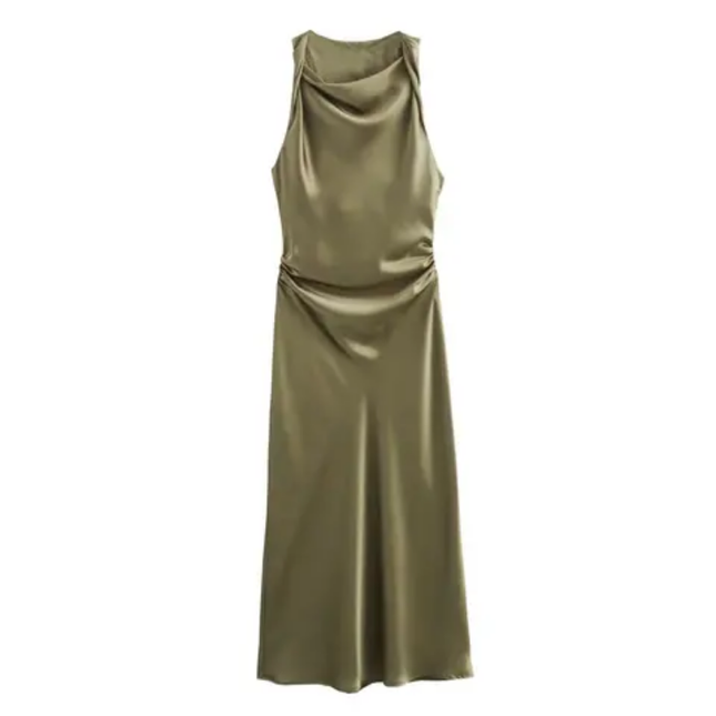 Sleeveless Pleated Silky Summer Dress