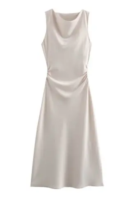 Sleeveless Pleated Silky Summer Dress