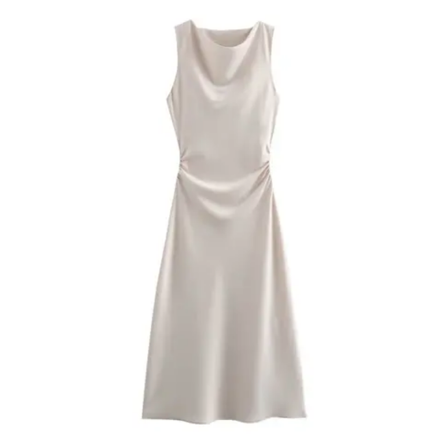 Sleeveless Pleated Silky Summer Dress