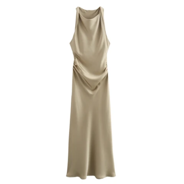 Sleeveless Pleated Silky Summer Dress