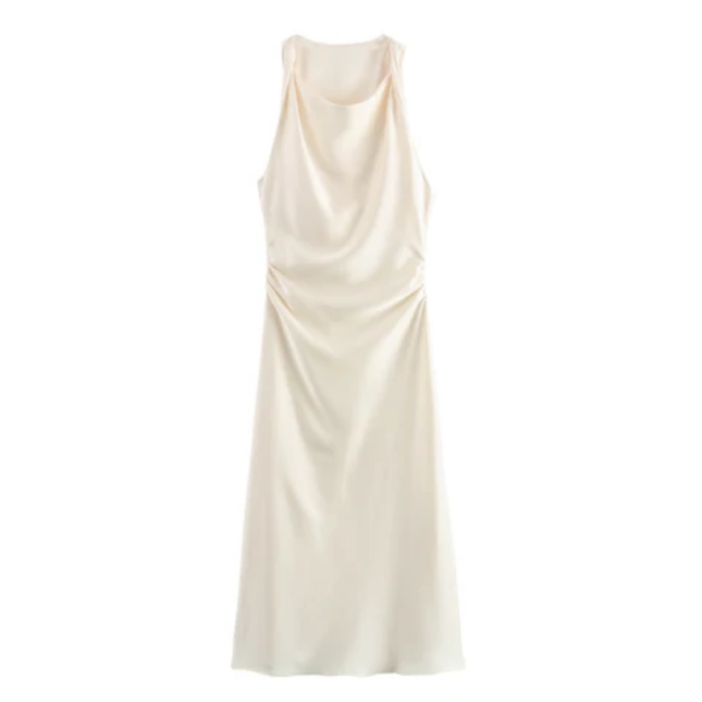 Sleeveless Pleated Silky Summer Dress