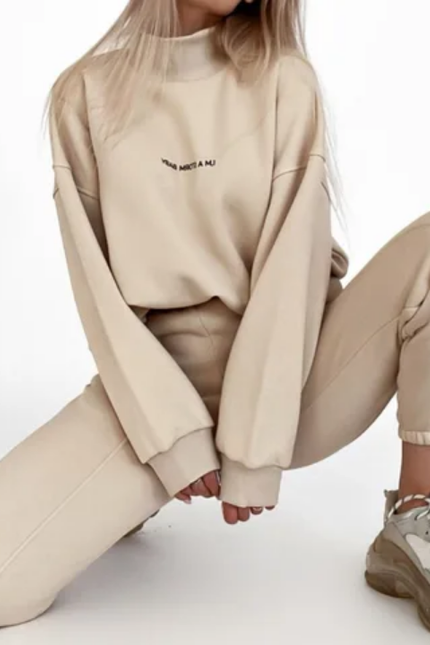Letter Print Turtleneck Hoodie & Jogger Set