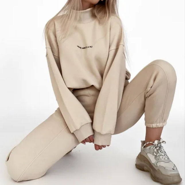 Letter Print Turtleneck Hoodie & Jogger Set
