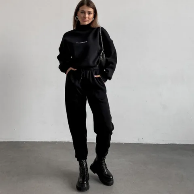 Letter Print Turtleneck Hoodie & Jogger Set