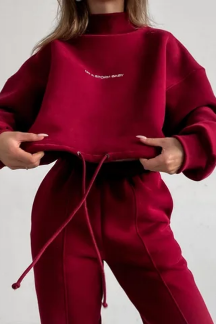 Letter Print Turtleneck Hoodie & Jogger Set