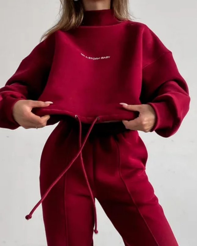 Letter Print Turtleneck Hoodie & Jogger Set