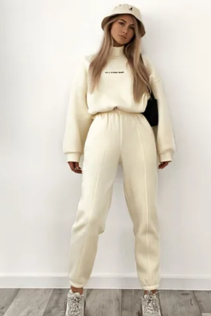 Letter Print Turtleneck Hoodie & Jogger Set
