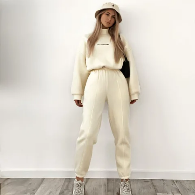 Letter Print Turtleneck Hoodie & Jogger Set