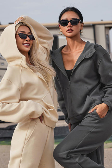 PASUXI Spring Ladies Running Jogger Activewear Suit Solid Color Hooded Long Sleeves Trousers Set Sports Two Piece Set