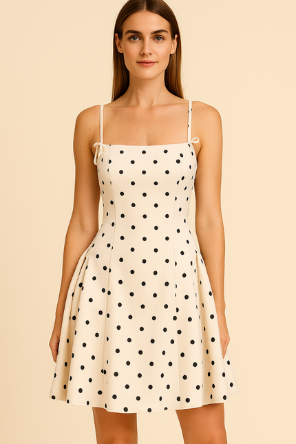 Beige Polka Dot Lace-Up Mini Slip Dress