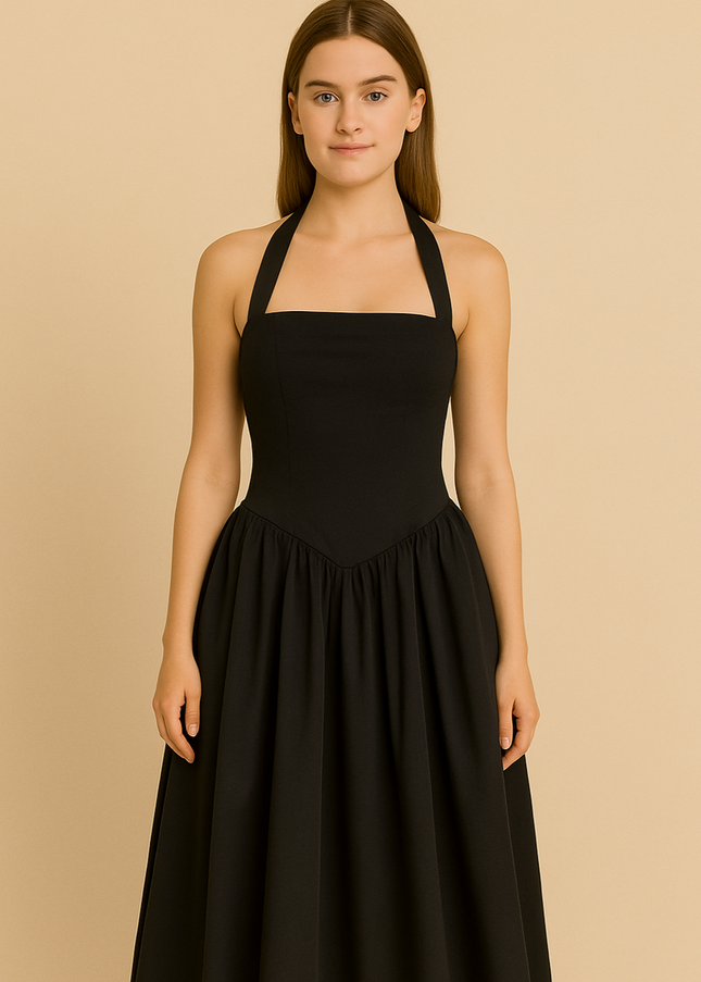 Halter Backless Solid Long Dress