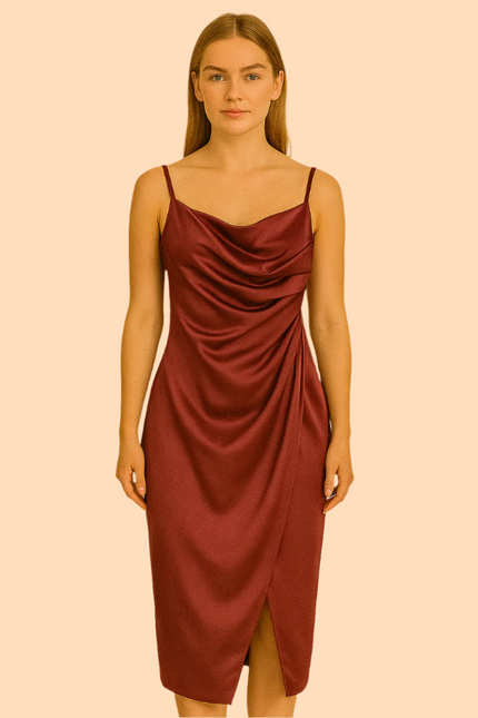 Front Slit Pleated Spaghetti Strap Dress