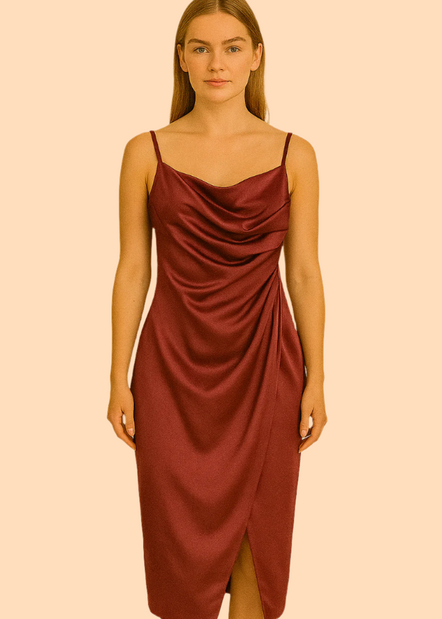 Front Slit Pleated Spaghetti Strap Dress