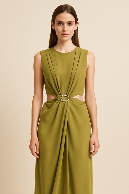 Solid Color Waist Cutout Sleeveless Maxi Dress