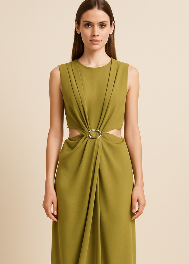 Solid Color Waist Cutout Sleeveless Maxi Dress