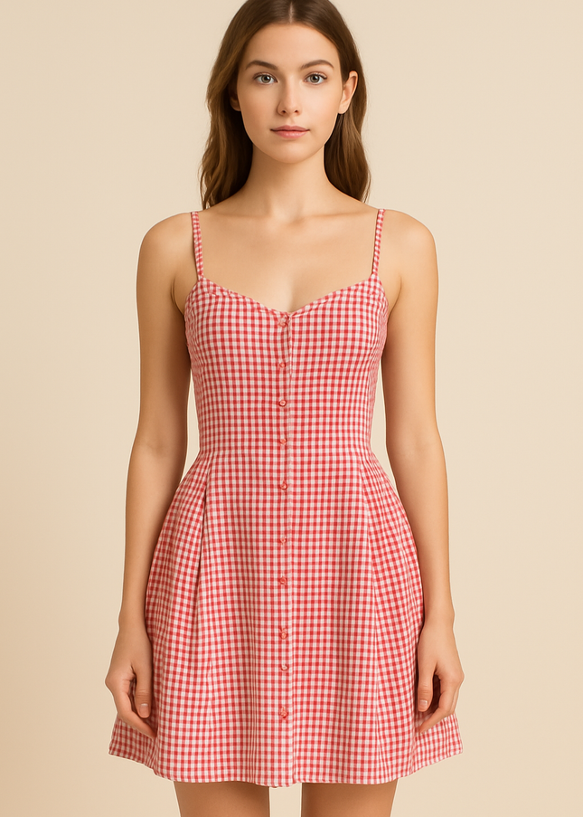 Plaid Spaghetti Strap Button-Up Mini Dress