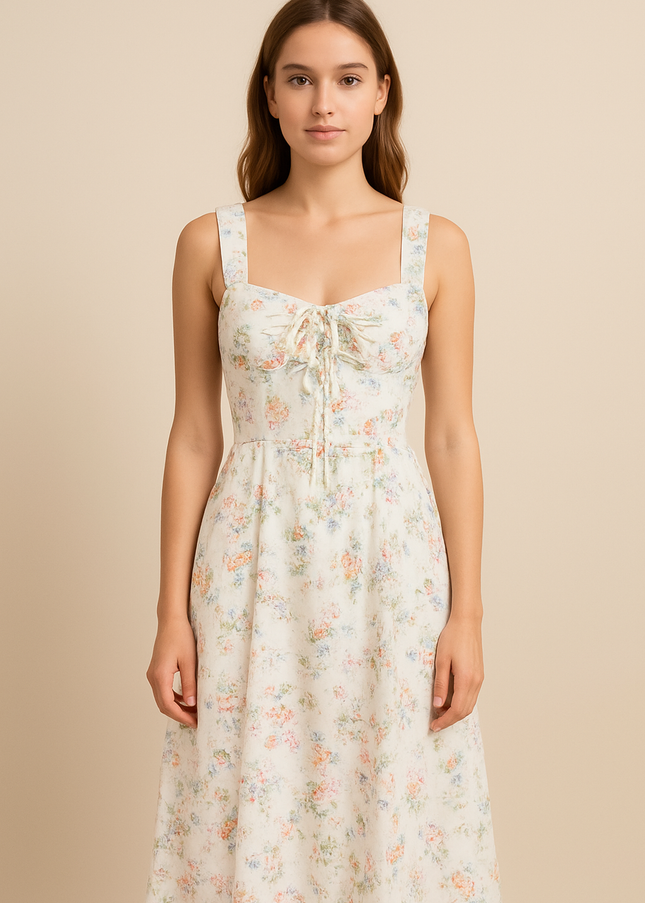 Floral Lace-Up Midi Slip Dress for Women