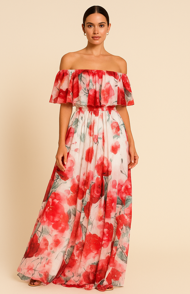 Ruffled Floral Resort Cinch Dress