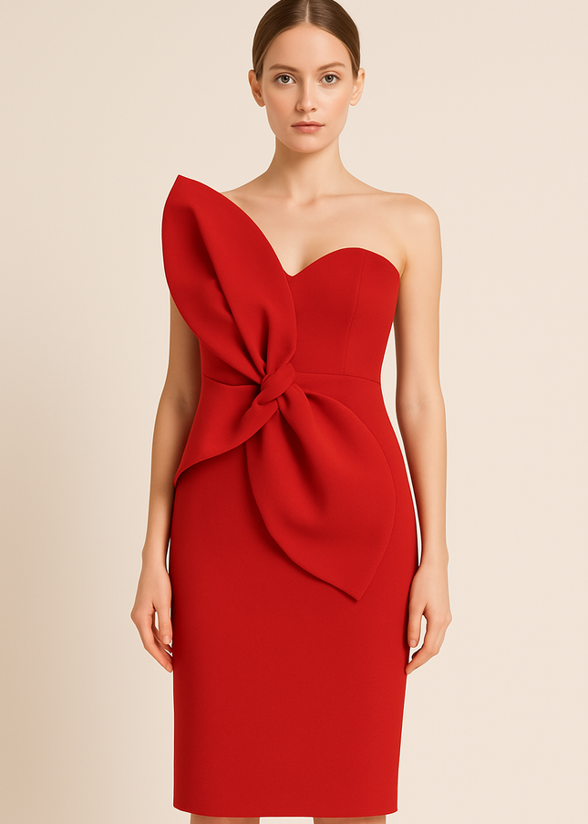Solid Color Strapless Front Bow Tie Casual Dress