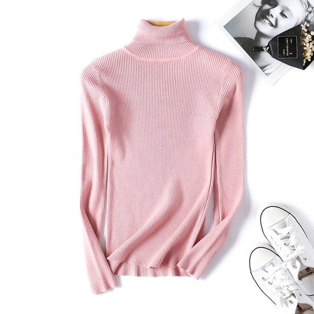 Fall Winter New Female Slim Fit Pullover Solid Color Knitted Shirt Women Sweaters Turtleneck