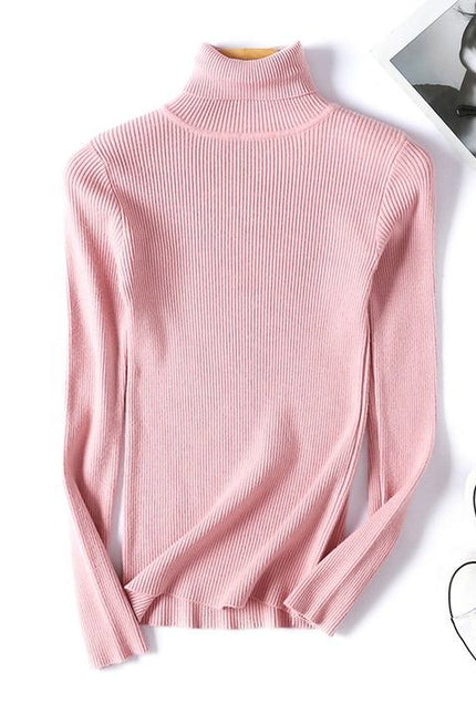 Fall Winter New Female Slim Fit Pullover Solid Color Knitted Shirt Women Sweaters Turtleneck