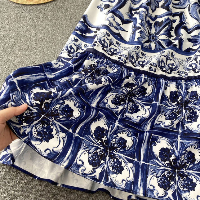 Sleeveless Print A-line Dress Summer Simple High Waist Maxi Dress Ladies Elegant Dresses Clothes Women Wholesale