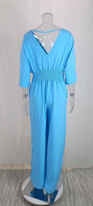 Summer Fall Long Sleeve Wide Leg Elegant V Neck Playsuit Jumpsuit Wholesale Women