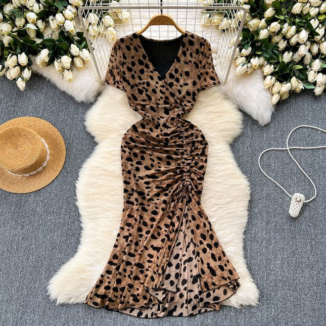 Vestido feminino infantil de verão novo elegante, vestido sexy com gravata plissada slim rabo de peixe