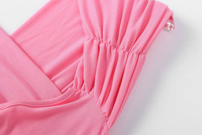 3 Colorway Solid Color v Neck Sleeveless Pleated Casual Fashion Women's One Piece Jumpsuit