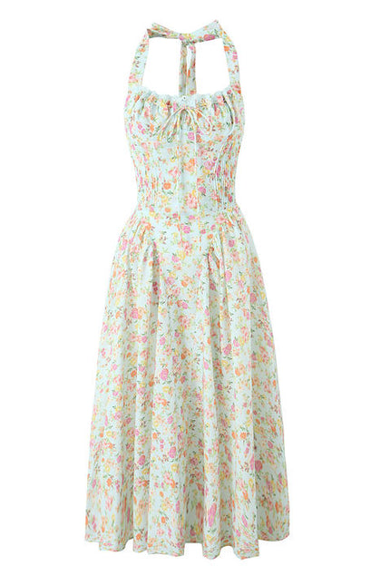 3 Colorway Back Hollow Out Sleeveless Front Lace up Casual Fashion Cotton Long Summer Dress for Women