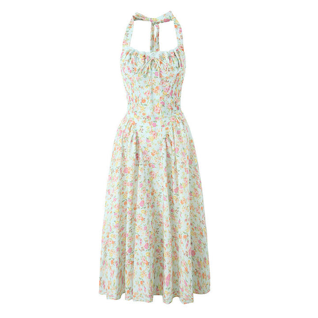 3 Colorway Back Hollow Out Sleeveless Front Lace up Casual Fashion Cotton Long Summer Dress for Women
