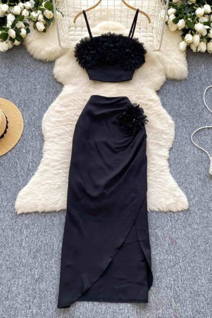 Holiday Style Set for Women's Summer Wear New Top and High Waist Skirt Fashionable Two Piece Set