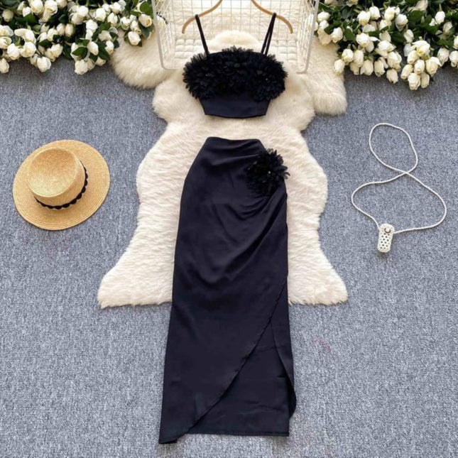 Holiday Style Set for Women's Summer Wear New Top and High Waist Skirt Fashionable Two Piece Set