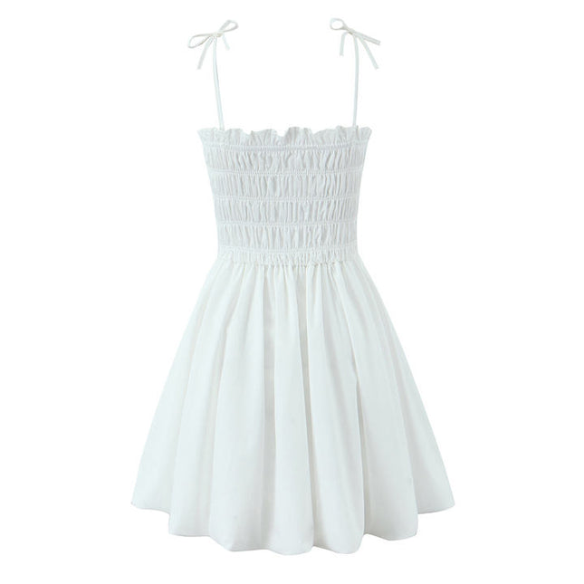 2 Colorway Spaghetti Strap Solid Color Smocked Hot Sale Casual Fashion Mini slip Dress for Ladies