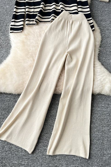 Autumn Winter New Korean Hit Color Striped Knit Sweater Top Two-Piece Trouser Set
