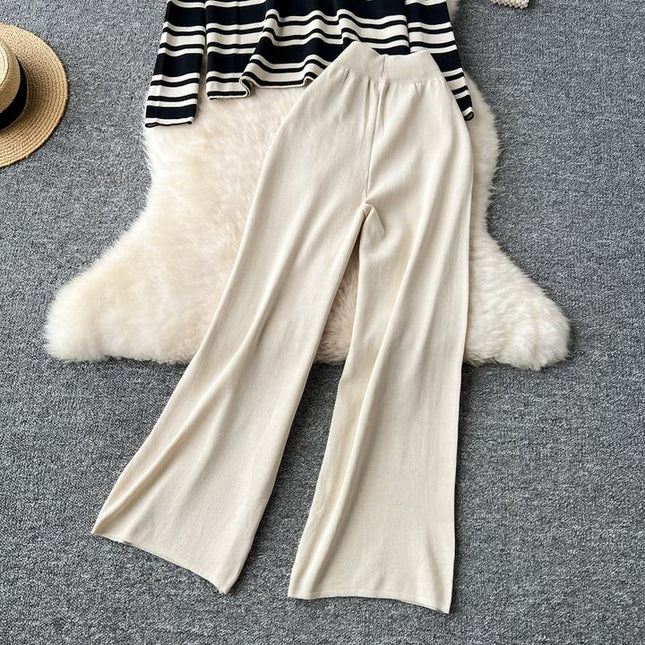 Autumn Winter New Korean Hit Color Striped Knit Sweater Top Two-Piece Trouser Set