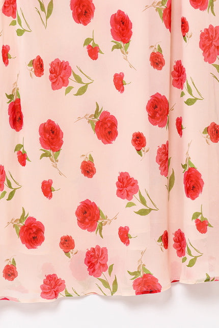 Asymmetrical Design Floral Print pink Color Sashes Casual Fashion Long Dress for Women