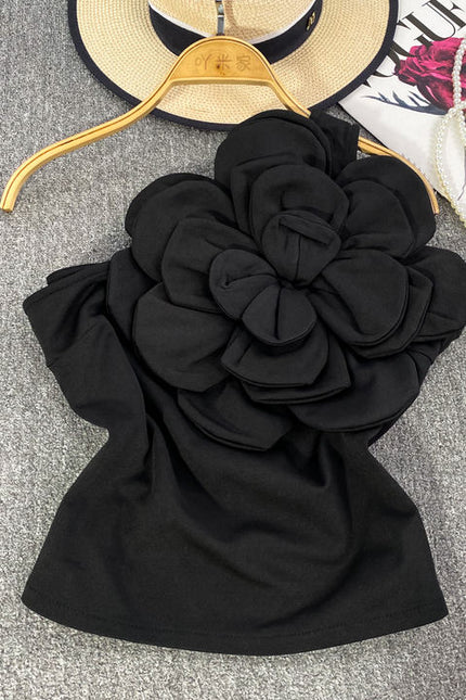 Estereoscópico Grande Flor Slant Pescoço Um Ombro Halter Vest Mulheres Outer Backless Top