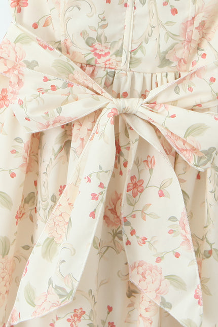 Floral Print Shoulder Strap Front Bow Tie Hot Sale Casual Fashion Summer Long slip Dress for Women