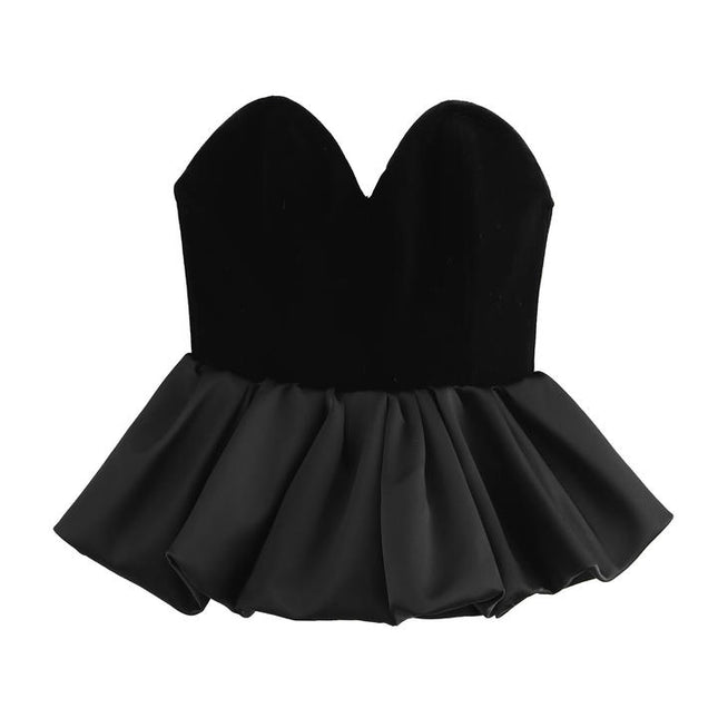 Askısız siyah renk kolsuz fermuar Fly Casual moda mütevazı bluz kadınlar için Tops