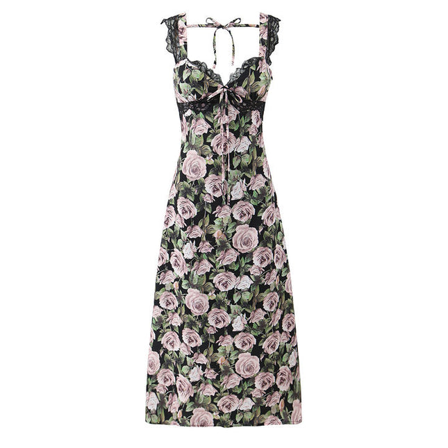 Shoulder Strap Floral Print Multi Color Casual Fashion Midi Dress for Women