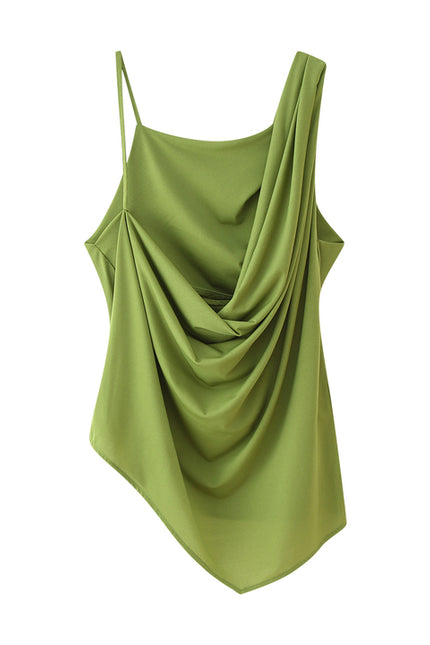 Asymmetrical Design Green Color Pleated Hot Sale Casual Fashion Women's tank Top