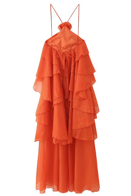 Spaghetti Strap Orange Color Front Flower Hot Sale Casual Fashion Summer slip Dress for Women