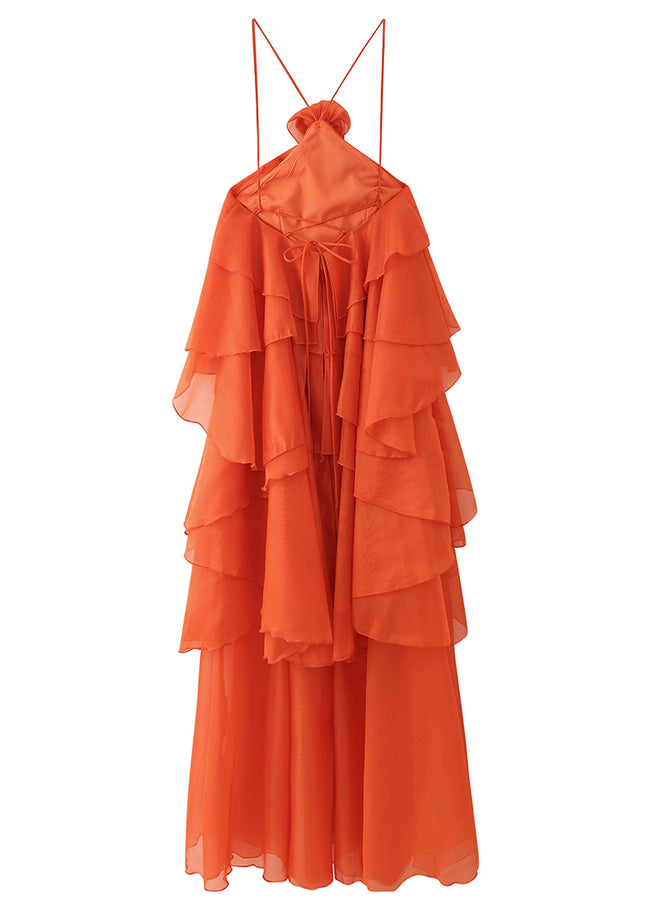 Spaghetti Strap Orange Color Front Flower Hot Sale Casual Fashion Summer slip Dress for Women