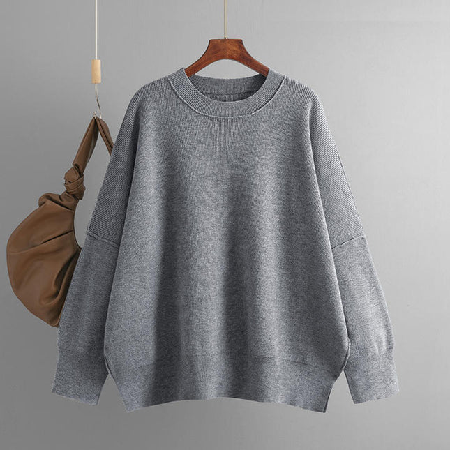 High Street Black Women Crew Neck Oversized Loose Plain Sweater Drop Shoulder Sweatshirts