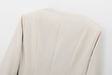 Crew Neck Long Sleeve Beige Color Single Breasted Casual Fashion Jacket for Women