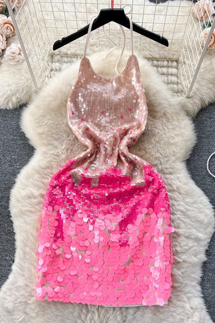 Summer Sleeveless Casual Dress Women High Waist Sequined Spaghetti Slip Dress Ladies Dresses Clothes Women Wholesale