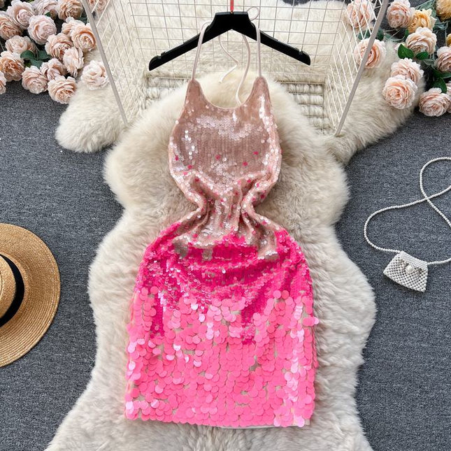 Summer Sleeveless Casual Dress Women High Waist Sequined Spaghetti Slip Dress Ladies Dresses Clothes Women Wholesale