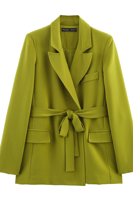 Green Color Long Sleeve Notched Collar Casual Fashion blazer Jacket for Women